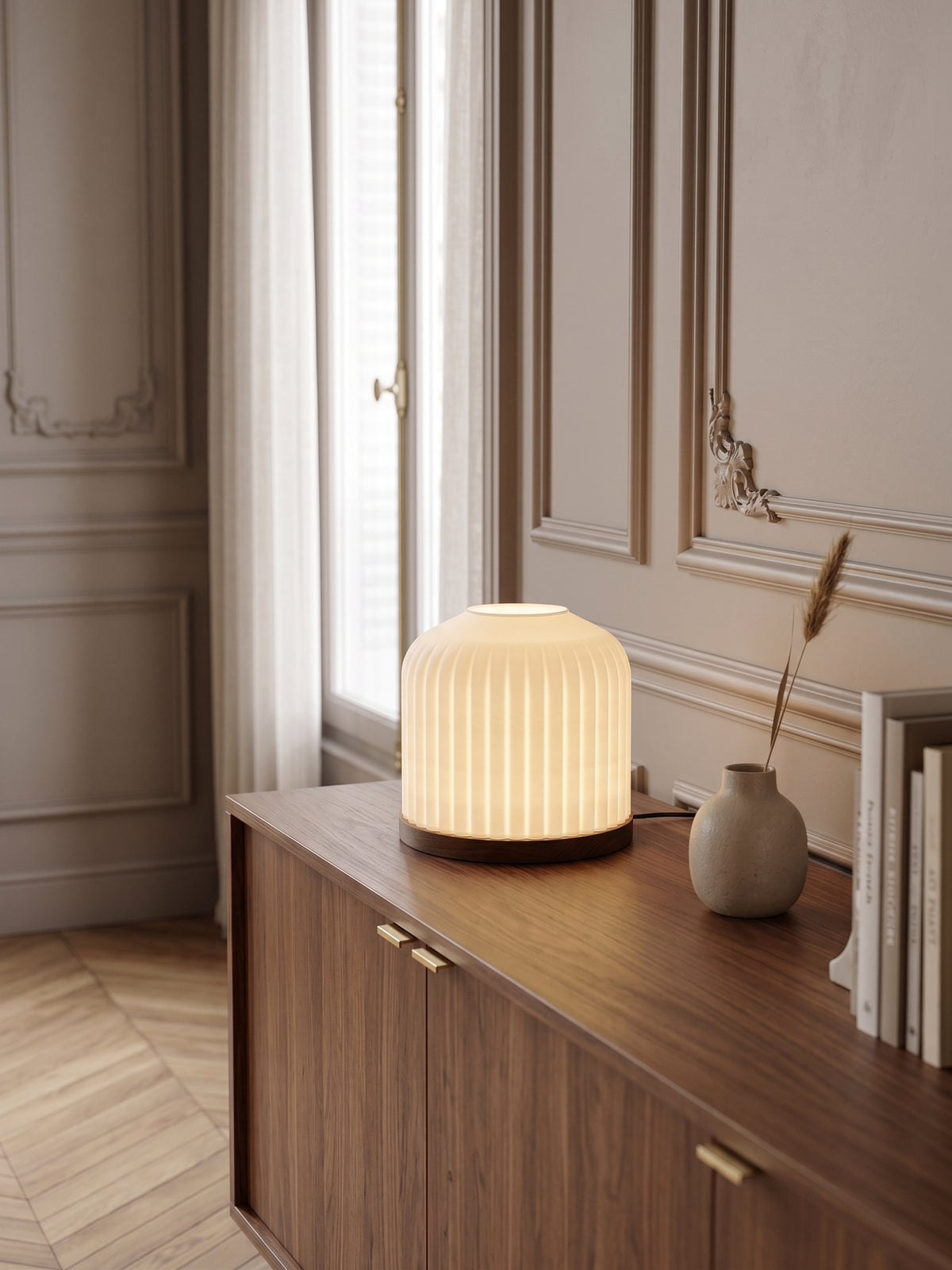 Corolle - Lampe en Chêne Massif, Abat-jour Imprimé en 3D