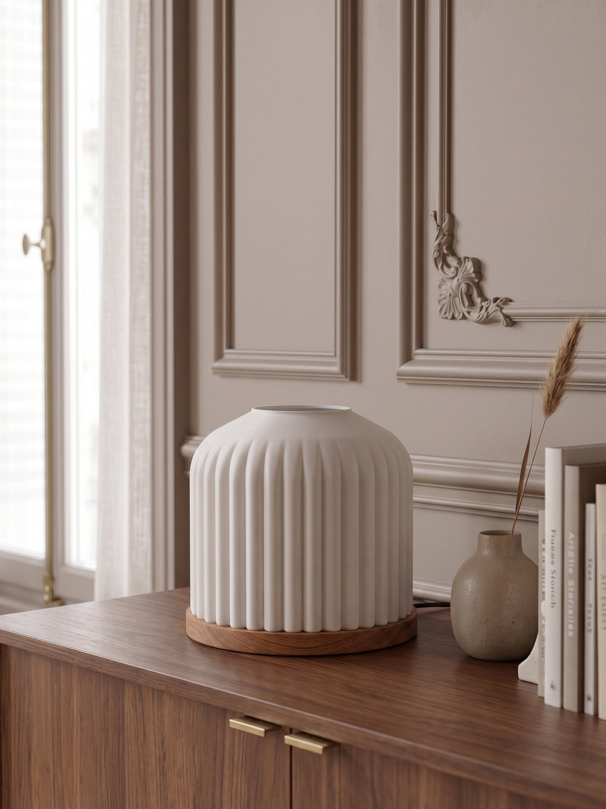 Corolle - Lampe en Chêne Massif, Abat-jour Imprimé en 3D