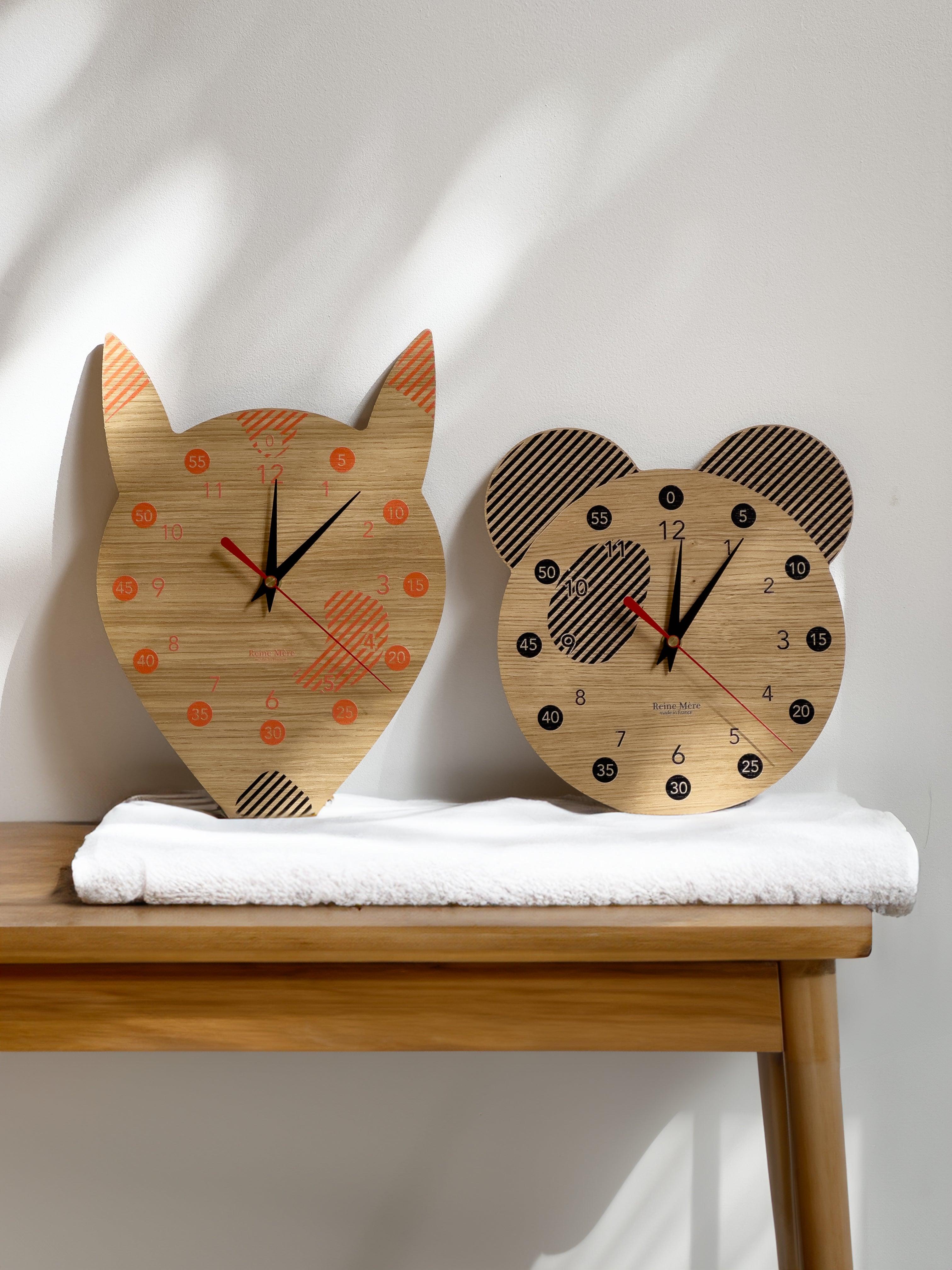 Panda - Horloge pédagogique en médium plaqué chêne