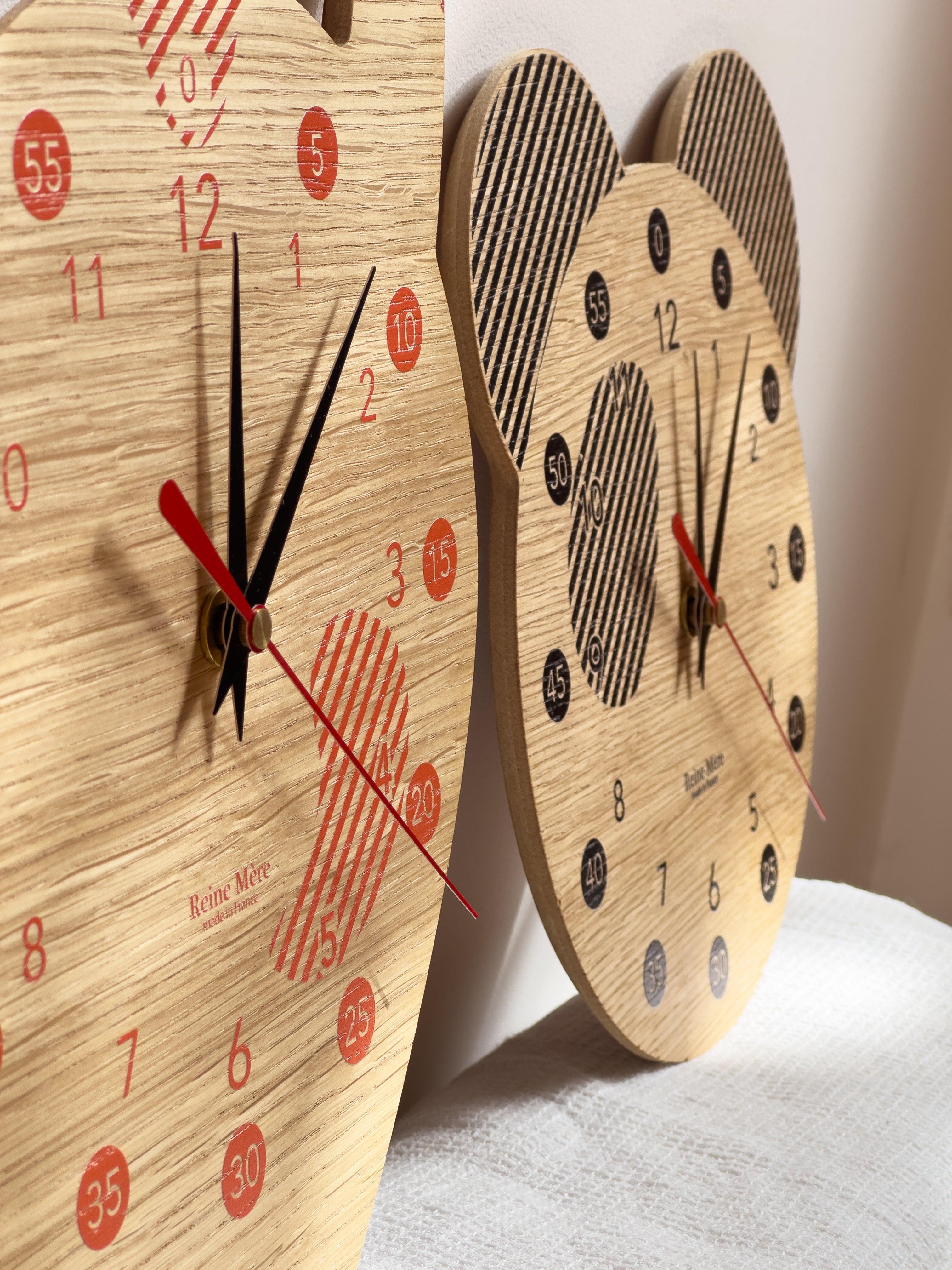 Panda - Horloge pédagogique en médium plaqué chêne